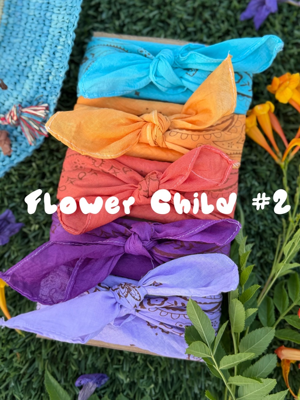 BANDANA SET "Flower Child 2"⭐️NWT Hand Dyed Sun Bleached (SET OF 5) COTTON